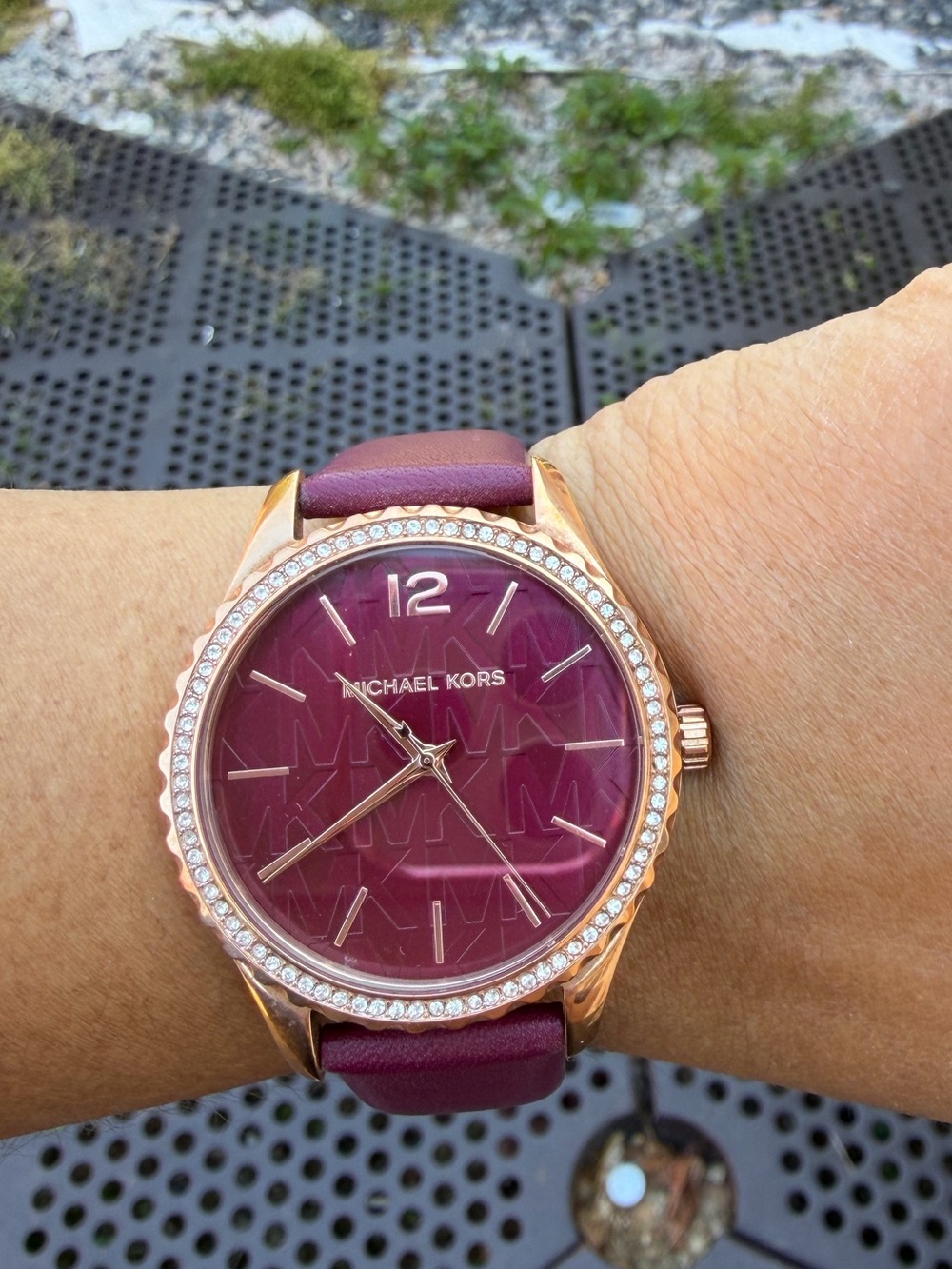 Michael Kors Rose Gold-Tone Watch with Burgundy Dial and Strap